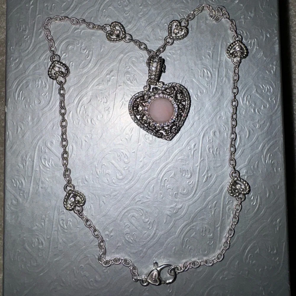 Vintage Judith Ripka 925 sterling silver and CZ heart charm necklace - Picture 3 of 12
